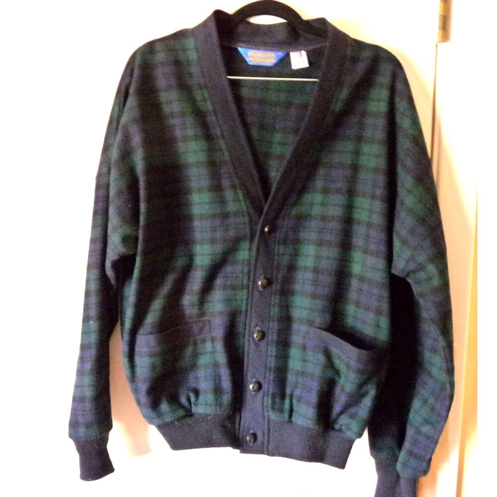 Vintage Pendleton Night Watch Tartan Wool Flannel Grandpa V-neck Men's Cardigan